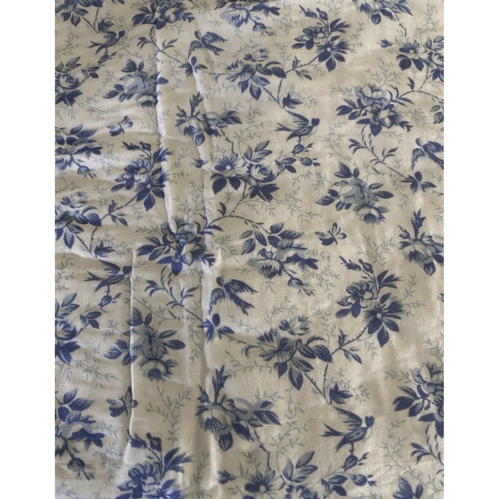 Aqua QUEEN Quilt & Shams Set Reversible Blue Toile Printed Floral Cotton Navy - Picture 3 of 11